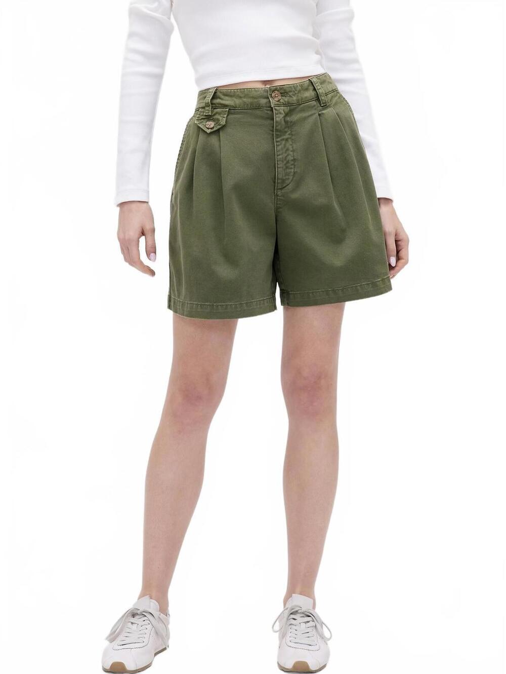 Gap 6" Mid Rise Twill Pleated Trouser Shorts NWT Bracken Olive Green Sz 2 Tall
